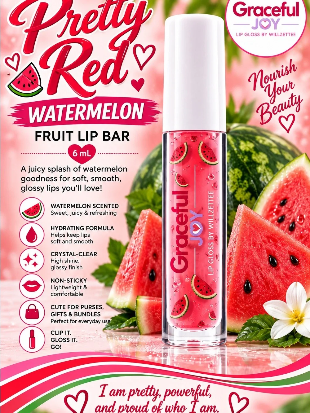 Graceful Joy Pretty Red - Clear Watermelon Lip Gloss